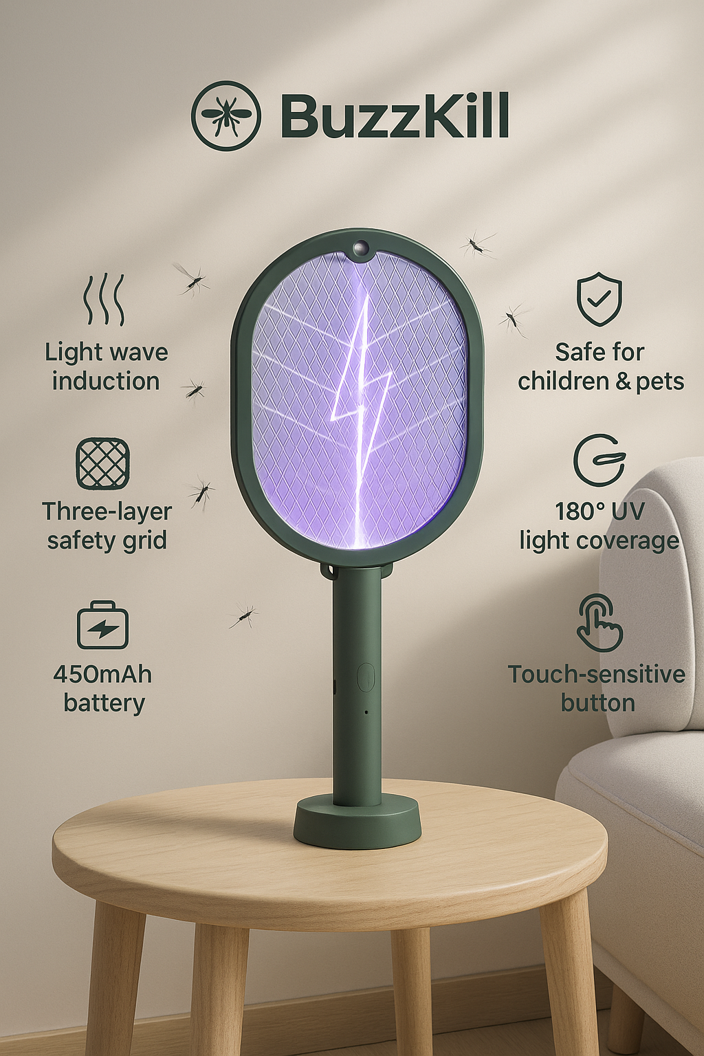 BuzzKill™ – Electric Mosquito Swatter with UV Light & USB Rechargeable